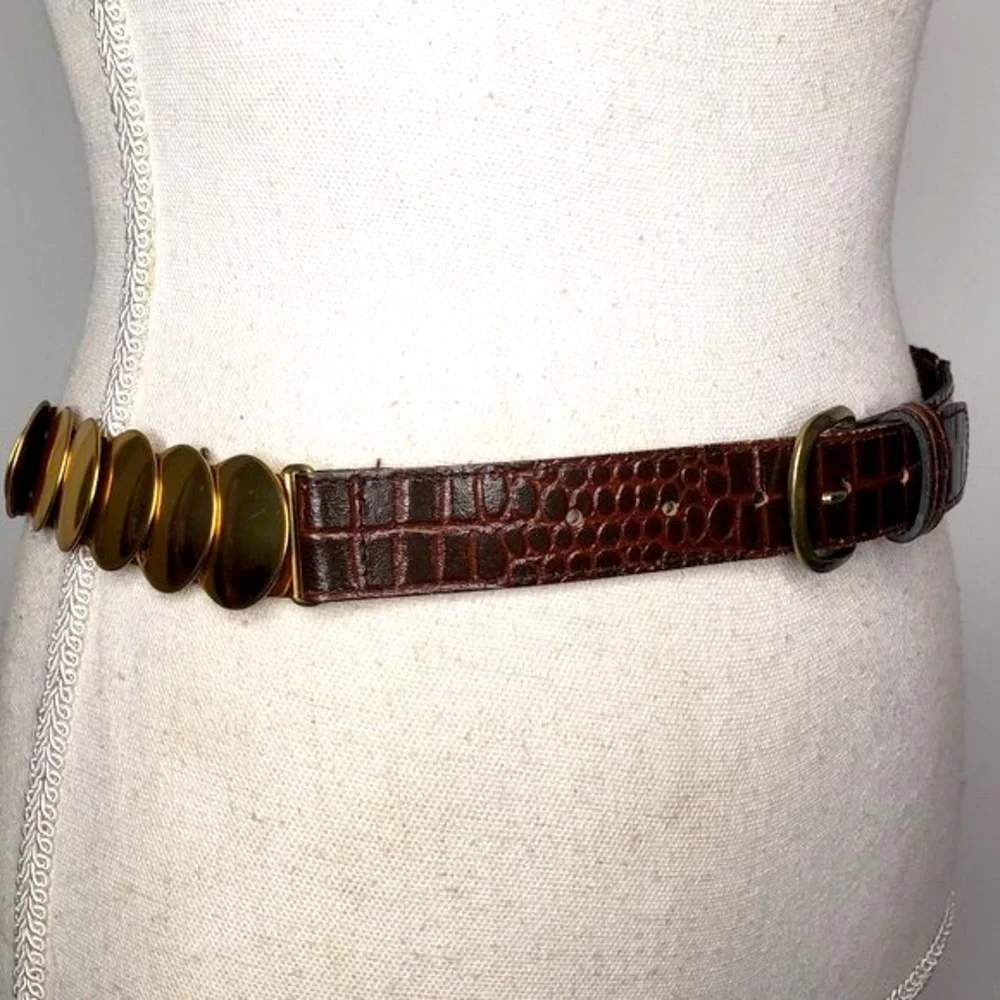 Croc Embossed Gold‎ Coin Stretch Belt OS